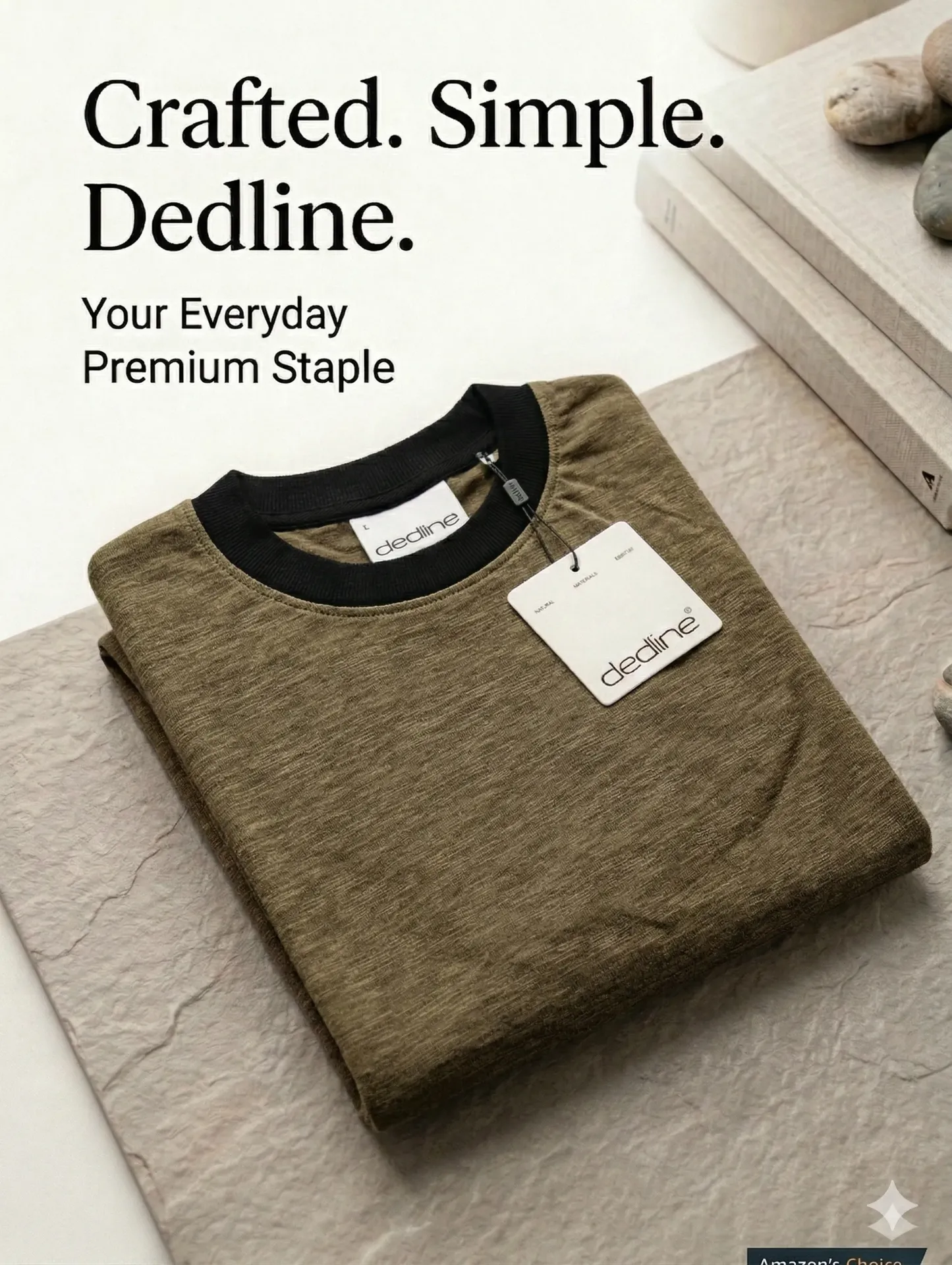 Dedline Men's Military_Green & Black Contrast Neck T-Shirt -Sold by Reyneon