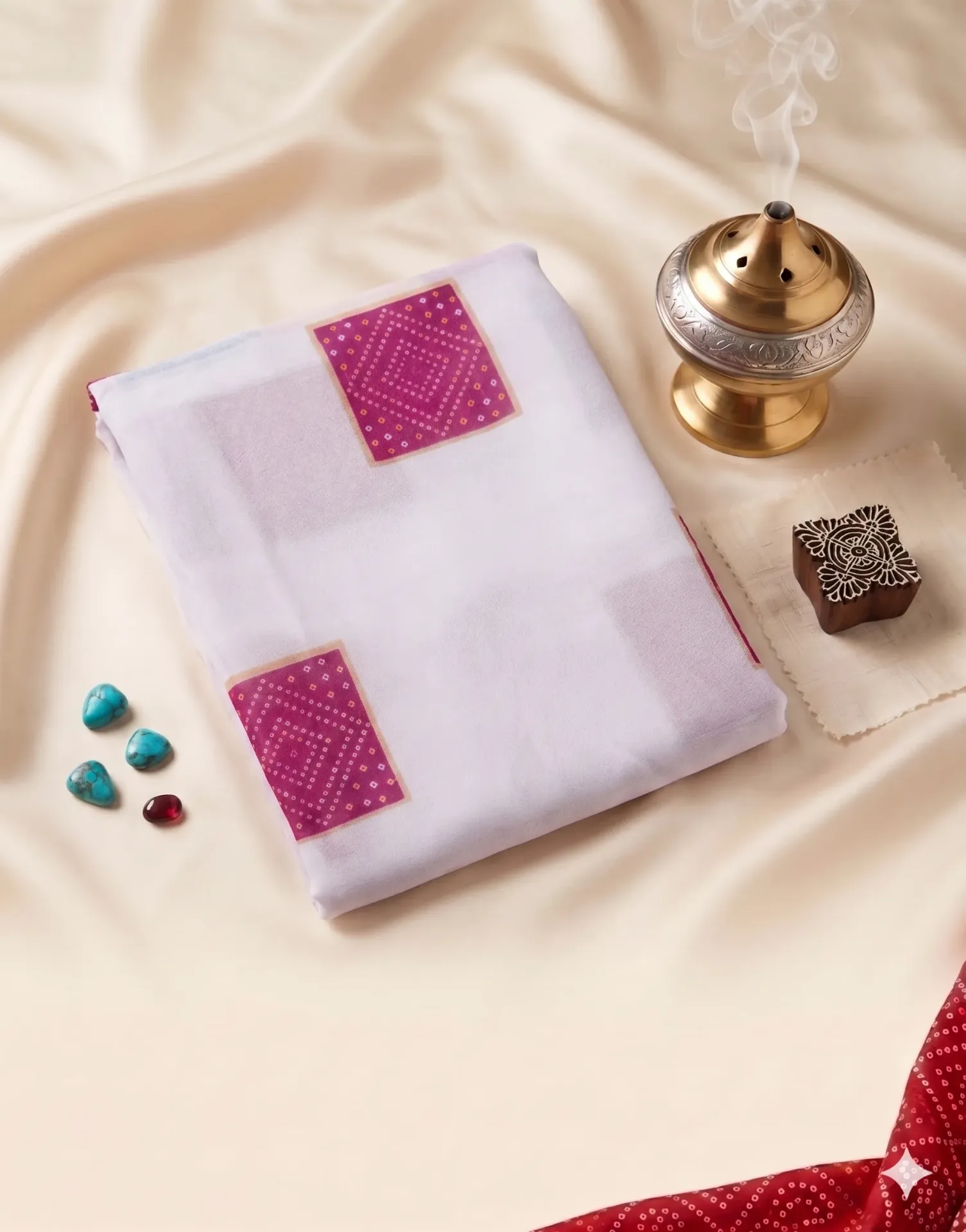 Durga Women's Georgette Bandhej Printed Saree with Zari Border – Traditional Rajasthani Bandhani Style - Sold by Reyneon