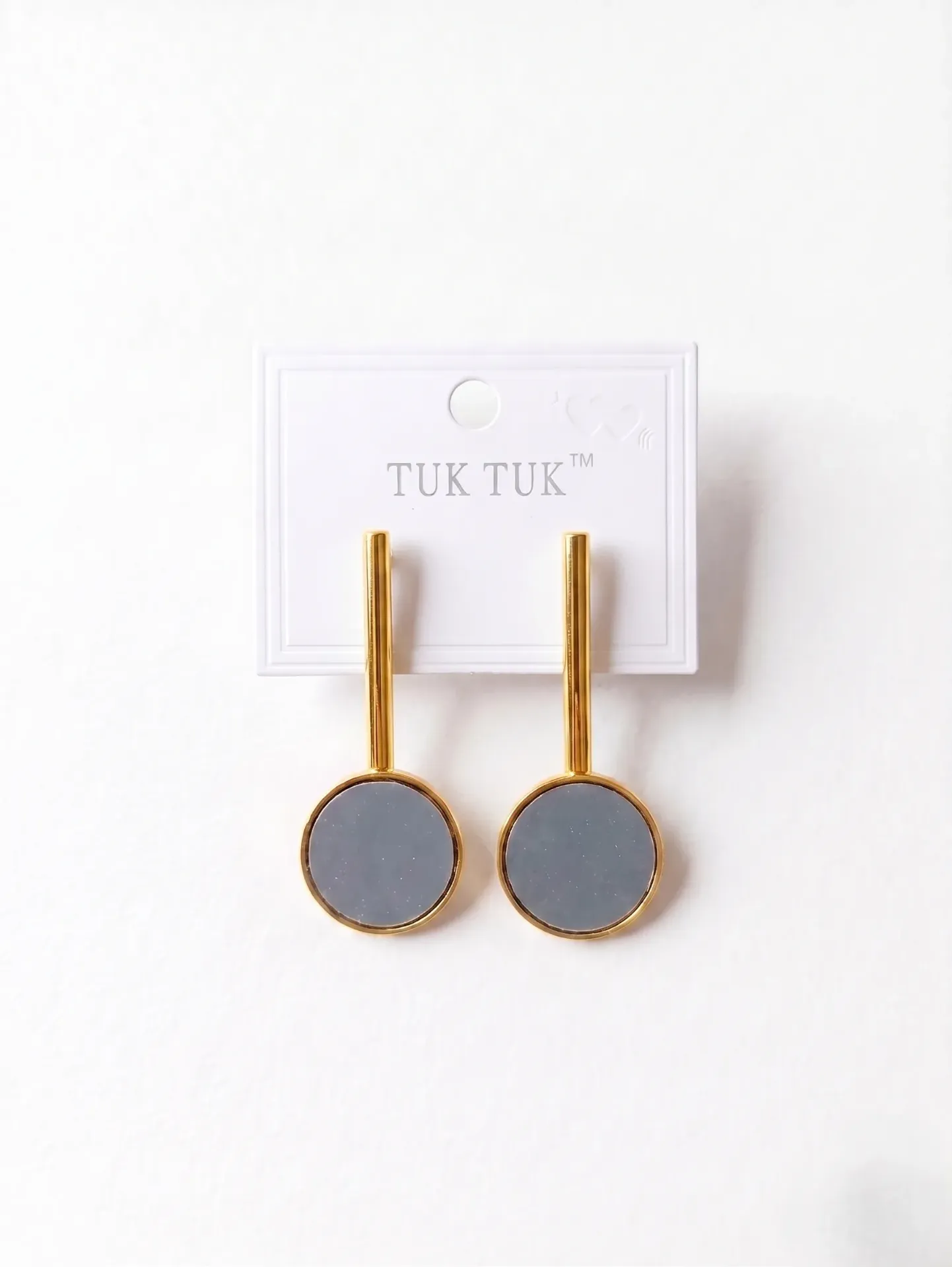 Modern Drop Earring, Gold and Grey, Round Disc with Bar for Women and girls, Women's Fashion Jewellery