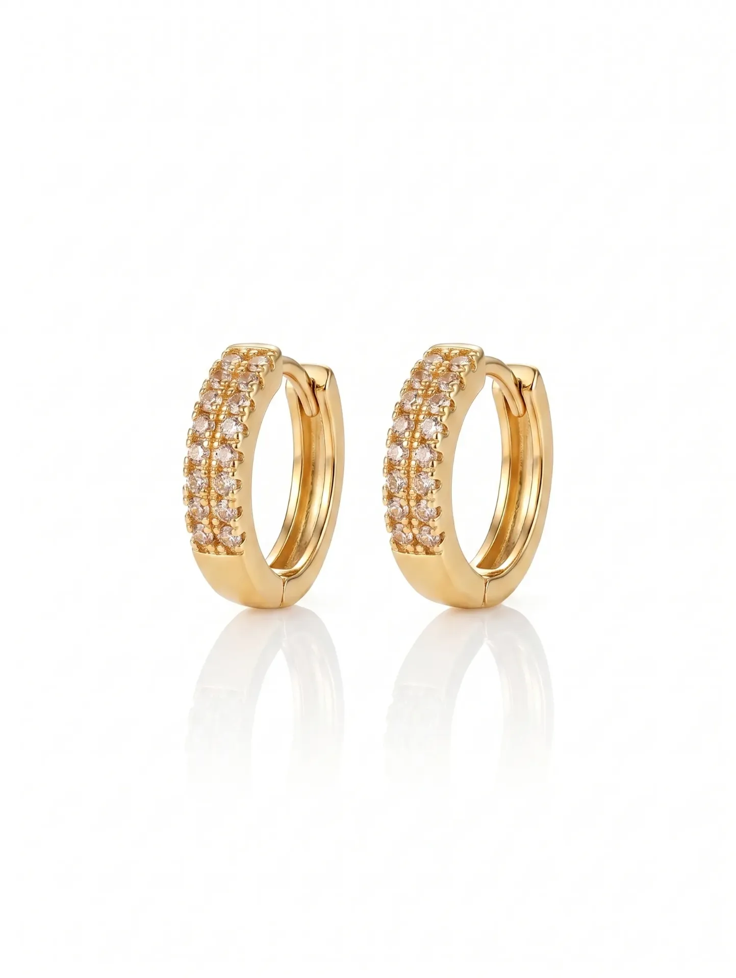 Rose Gold-Toned Hoop Earrings with Double Row Crystal Embellishments, Huggie Style | Modern Elegant Stud Ear ring style for women and girls