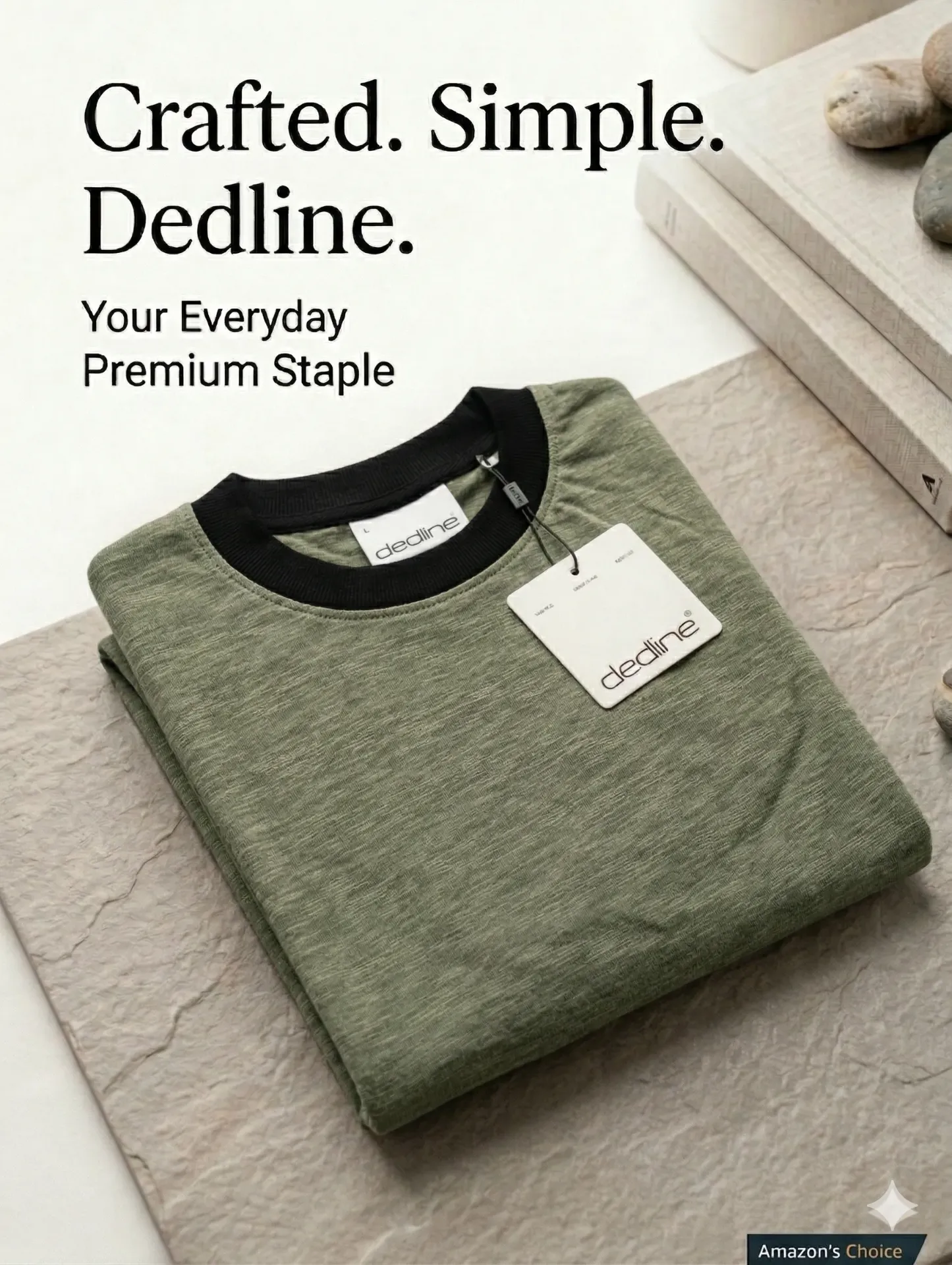 Dedline Men's Olive Green & Black Contrast Neck T-Shirt -Sold by Reyneon