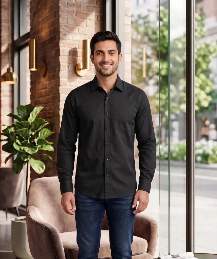 Men's Black Solid Cotton Casual Shirt | Plain Full Sleeve Slim Fit Black Shirt for Men | Modern and Trendy Formal Shirt for Men - Sold by Reyneon