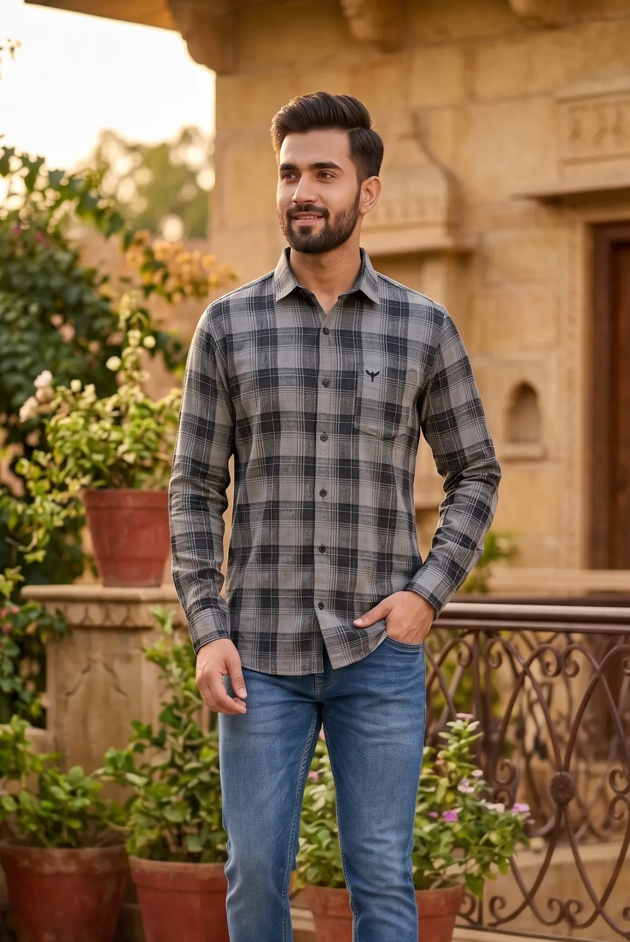 Men's Grey Checkered Casual Shirt | Cotton Blend Full Sleeve Checked Shirt for Men | Modern Stylish & Trendy Wear Checked Shirts for Men - Sold by Reyneon